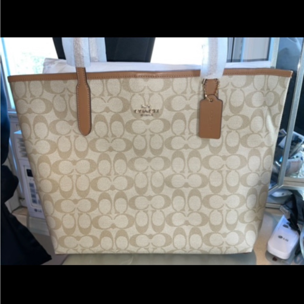 Coach White and Brown Monogram Tote